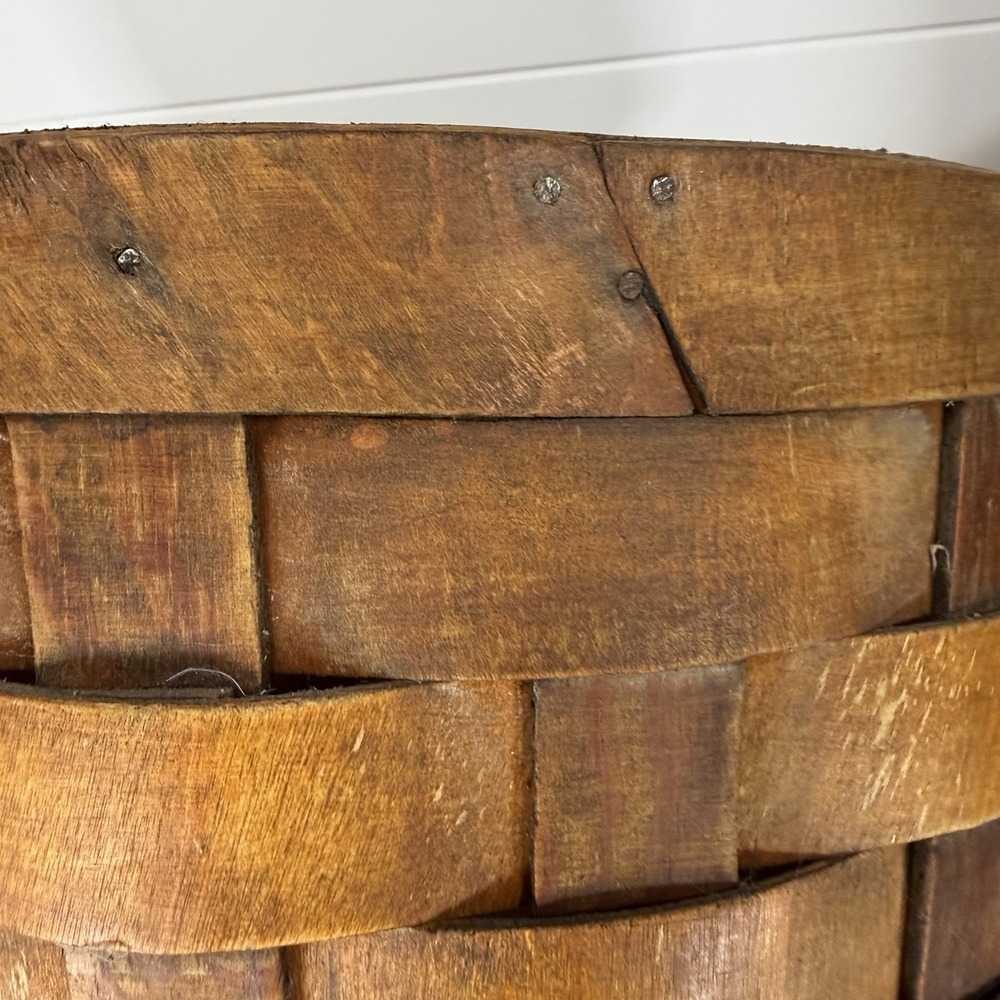 Antique S-XL Nesting Wood Splint Baskets *Flaws* Dark Woven Slats With Tacks - Picture 9 of 16